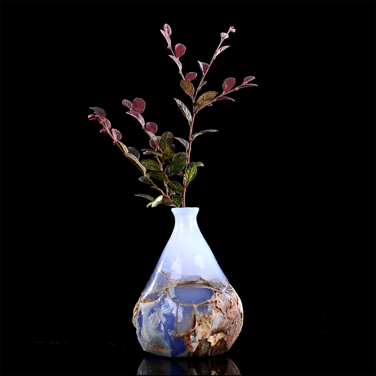 4.3" Blue Chalcedony Crystal Vase Carving  #CHA0035